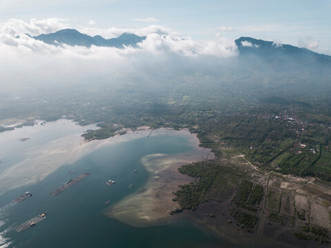 Aerial view of the coast of a tropical island