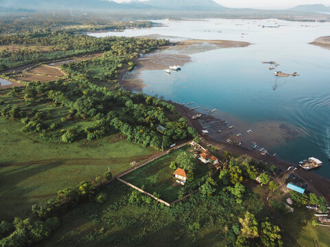 Aerial view of the coast of a tropical island