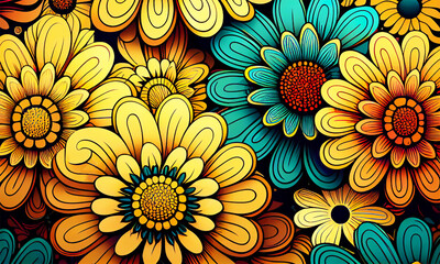 Retro style flowers background - 577927215