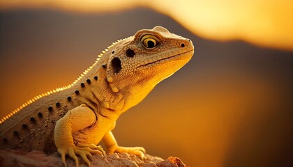 lizard on a rock, Lizard side view, golden hour