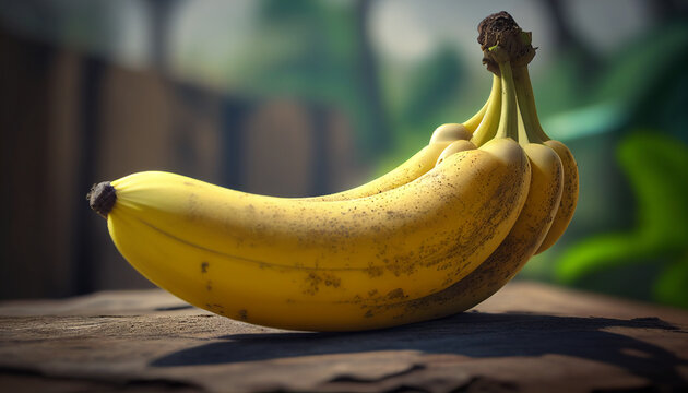 closeup of realistic banana on blurred background, Generative AI