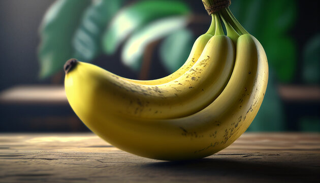 closeup of realistic banana on blurred background, Generative AI