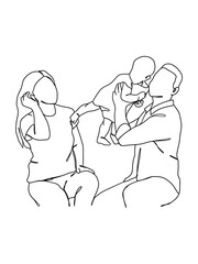 Continuous one line drawing of happy family.