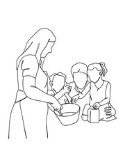 Continuous one line drawing of happy family.