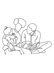 Continuous one line drawing of happy family.