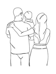 Continuous one line drawing of happy family.