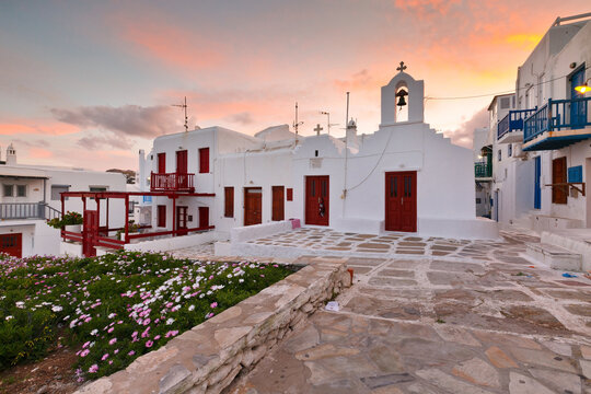 Traditional architecture in the town of Mykonos, Greece.
