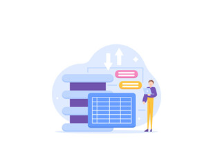 Database Administrators. data entry. a staff or employee on duty to planning, executing, maintaining, and improving the database. establish and test database. occupation. illustration concept design. 