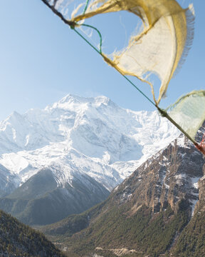 Prayer Flags and Mountain Face