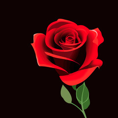 Red rose on a black background. Vector illustration for your design. 