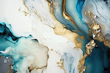 blue background. Blue and gold alcohol ink art. Marble pattern. Generative ai 