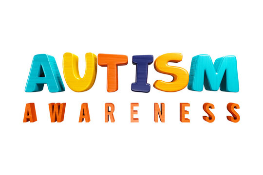 the words "autism awareness" rendered in 3D and placed on a white backdrop.