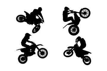 Set of silhouettes of man riding on motocross vector design