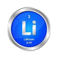 Icon structure Lithium (Li) chemical element round shape circle blue. Chemical element of the periodic table. Sign with atomic number. Study in science for education. 3D vector illustration.