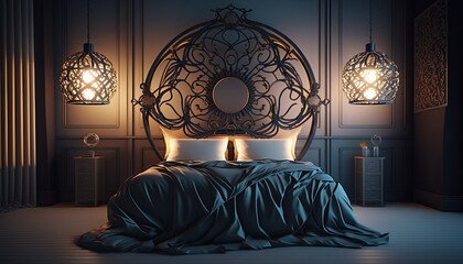 Modern bed room with wrought iron to make your bed classy too , interior