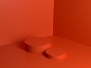 red orange podium abstract composition for product presentation high angle 3d render 3d illustration