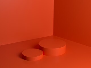red orange podium abstract composition for product presentation high angle 3d render 3d illustration