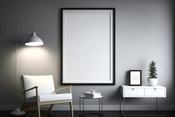 This stunning illustration features a white room with a blank frame on the wall, set against a minimalist background, providing the perfect interior design inspiration