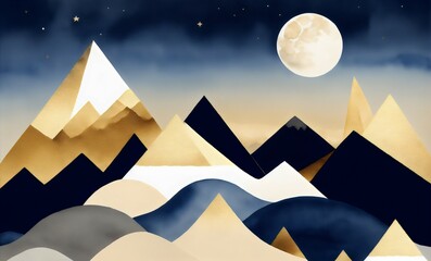 Night in mountains. Watercolour painting. Drawing elements. Illustration, Generative AI
