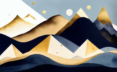 Watercolor arrangement with mountain view landscape. Wallpaper. Illustration., Generative AI