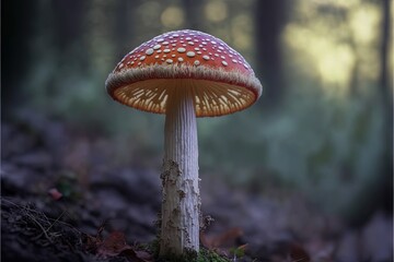 Fototapeta premium Magical mashroom in fantasy enchanted fairy tale forest with lots of brighness and lighting. Trippy mashroom psychodelic. Generative Ai
