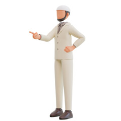 Islamic businessman pointing you, 3d cartoon illustration