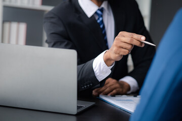 Groups of people joining in discussions, business meetings, startup company sales team meetings, brainstorming and summary of company performance. Business strategy management concept.