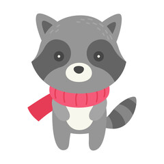 Raccoon wearing scarf, Winter animal doodle vector