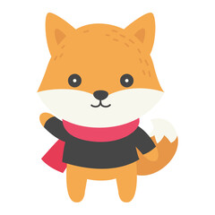 Fox wearing sweater and scarf, Winter animal doodle vector