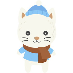 Cat wearing sweater scarf and hat, Winter animal doodle vector