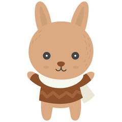 Rabbit wearing sweater and scarf, Winter animal doodle vector