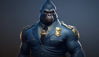 tough gorilla police officer digital art illustration, Generative AI