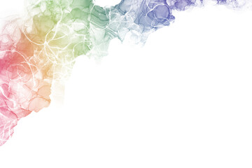 春夏用のアルコールインクアートの幻想的な抽象フレーム）左上にマーブル模様の虹色グラデーションの波　　