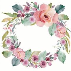 Floral wreath with beautiful elegant flowers and leaves. Generative AI