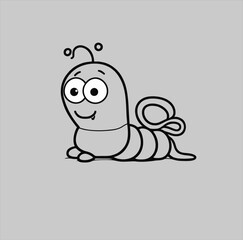 Worm animal vector illustration in cute doodle style. gray background