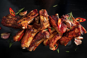 grilled ribs with vegetables and herbs