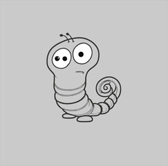 Worm animal vector illustration in cute doodle style. gray background