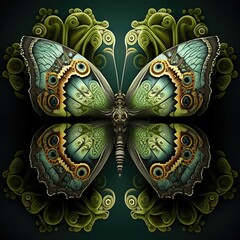 Beautiful green fantasy butterfly. Generative AI art