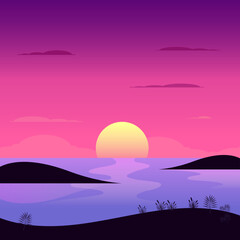Fototapeta na wymiar Ocean sunset or sunrise with beautiful purple sky background, Gradient beach sunset landscape