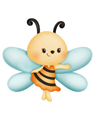 Watercolor cute bee cartoon character