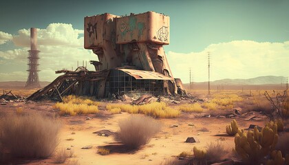 Fototapeta na wymiar Wasteland landscape, nuclear war, post apocalypse world