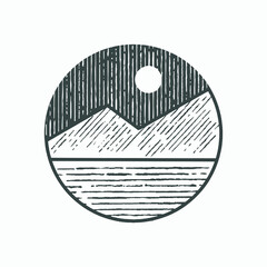 Simply vintage vector art of the mountains and nature outdoors