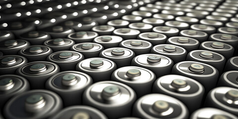 100's of battery cells. Generative AI. - obrazy, fototapety, plakaty