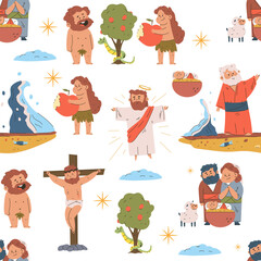 Bible narratives vector cartoon seamless pattern background for wallpaper, wrapping, packing, and backdrop.