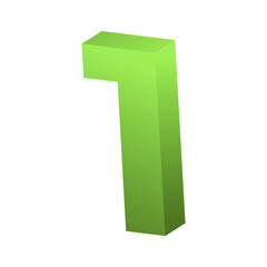 3d rendering green number 1 isolated png file