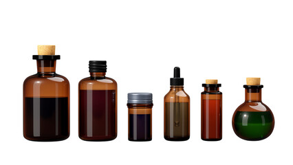 set of brown medicine vintage glass bottles