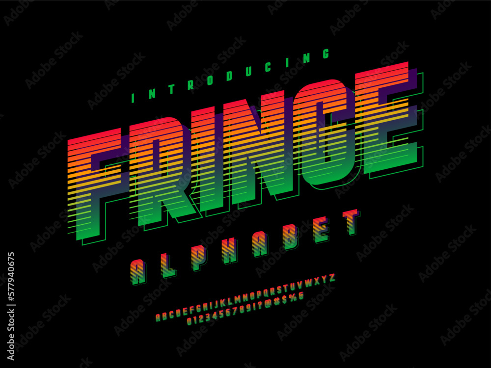 Poster vector of modern colorful line alphabet design with uppercase, numbers and symbols