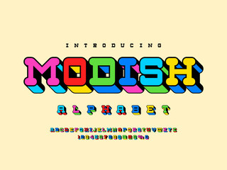 colorful style alphabet design with uppercase, numbers and symbols
