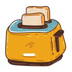 Yellow toaster with toast bread vector cartoon illustration isolated on a white background.
