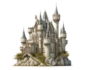 Beautiful castle isolated on white, illustration generative ai